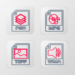 Poster - set line wma file document, tiff, mp3 and psd icon. vector
