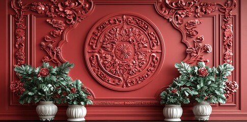 Poster - Chinese New Year background, abstract oriental wallpaper, red square window inspiration, modern illustration