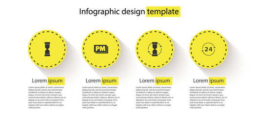 Poster - set old hourglass, clock pm, and 24 hours. business infographic template. vector