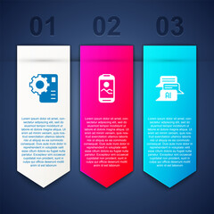 Poster - Set Neural network, Mobile phone and Chat bot. Business infographic template. Vector