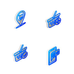 Poster - set isometric line add to shopping basket, location shopping cart, with check mark and mobile and ic