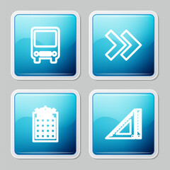 Poster - set line bus, arrow, hotel building and triangular ruler icon. vector