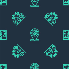 Poster - set line location and tree, smart farm with drone and farming technology on seamless pattern. vector