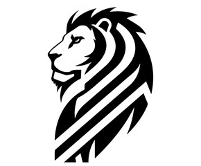 Wall Mural - stylized vector illustration of a lion head with geometric lines in black and white