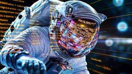 Poster - Astronaut exploring space while interacting with advanced digital technology in 4k setting