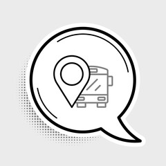 Poster - Line Location with bus icon isolated on grey background. Transportation concept. Bus tour transport sign. Tourism or public vehicle symbol. Colorful outline concept. Vector