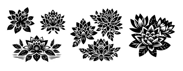 Wall Mural - artistic black and white vector flowers with symmetrical and intricate patterns