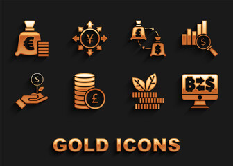 Poster - Set Coin money with pound, Pie chart and dollar, Cryptocurrency exchange, Dollar plant, Currency, euro symbol and Yen icon. Vector
