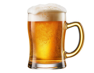 A perfectly poured pint of golden beer with a thick, creamy head. Transparent background.