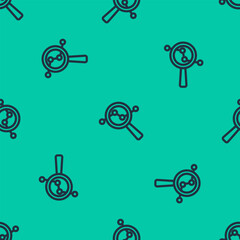 Poster - blue line magnifying glass and data analysis icon isolated seamless pattern on green background. sea