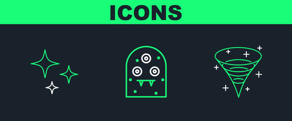 Poster - Set line Black hole, Falling star and Alien icon. Vector