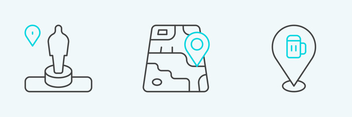 Poster - set line alcohol or beer bar location, location and monument and city map navigation icon. vector