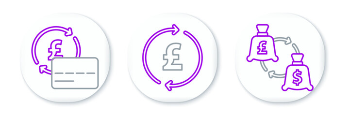 Poster - Set line Currency exchange, Credit card and Coin money with pound icon. Vector