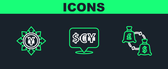 Poster - Set line Currency exchange, Coin money with Yen and icon. Vector