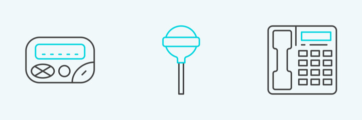 Poster - Set line Telephone handset, Pager and Lollipop icon. Vector