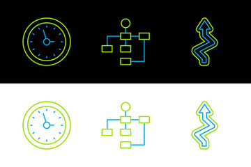 Poster - set line arrow, clock and hierarchy organogram chart icon. vector