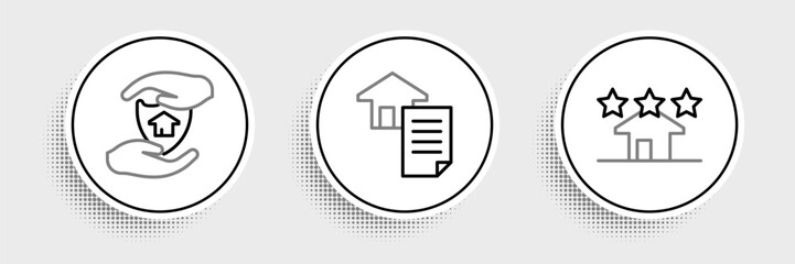 Poster - Set line Real estate, House with shield and contract icon. Vector