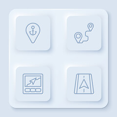 Poster - set line location with anchor, route location, gps device map and city navigation. white square butt