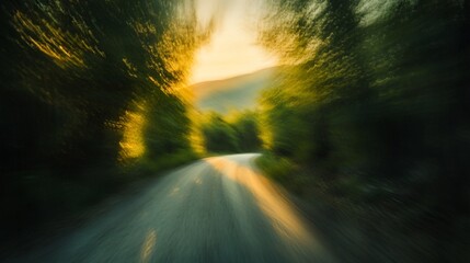 Wall Mural - Sunset drive, winding road, forest, summer