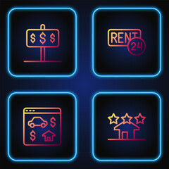 Poster - set line real estate, online real, house with dollar and rent. gradient color icons. vector