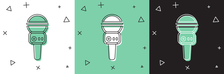 Poster - Set Microphone icon isolated on white and green, black background. On air radio mic microphone. Speaker sign. Vector
