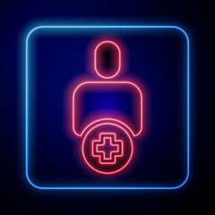 Fototapete - Glowing neon Add to friend icon isolated on black background. Vector