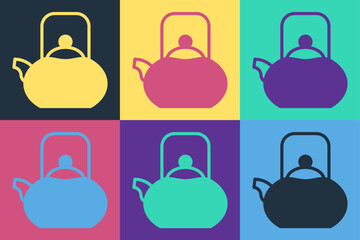 Poster - pop art kettle with handle icon isolated on color background. teapot icon. vector