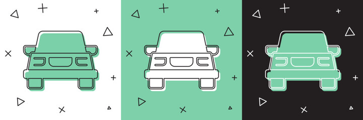 Poster - set car icon isolated on white and green, black background. vector