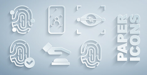 Poster - Set Palm print recognition, Eye scan, Fingerprint, Mobile and face and icon. Vector