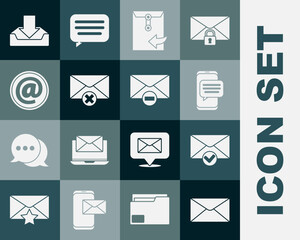 Poster - Set Envelope, and check mark, Chat messages notification on phone, Delete envelope, Mail e-mail, Download inbox and icon. Vector
