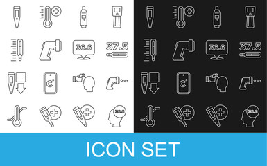 Poster - Set line Medical thermometer, Digital, and icon. Vector