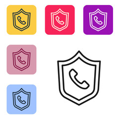 Aufkleber - Black line Telephone 24 hours support icon isolated on white background. All-day customer support call-center. Full time call services. Set icons in color square buttons. Vector