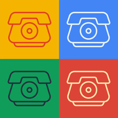 Aufkleber - Pop art line Telephone handset icon isolated on color background. Phone sign. Vector