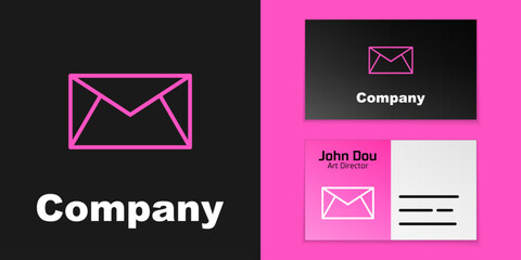 Poster - Pink line Mail and e-mail icon isolated on black background. Envelope symbol e-mail. Email message sign. Logo design template element. Vector