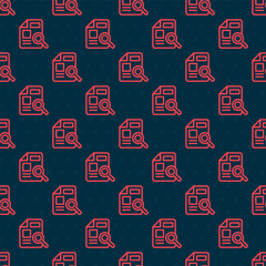 Poster - Red line Document with graph chart icon isolated seamless pattern on black background. Report text file icon. Accounting sign. Audit, analysis, planning. Vector