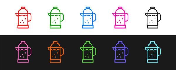 Poster - set line french press icon isolated on black and white background. vector