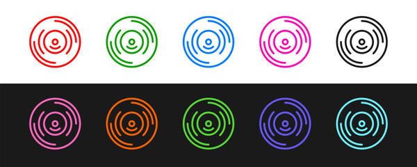 Poster - Set line Vinyl disk icon isolated on black and white background. Vector