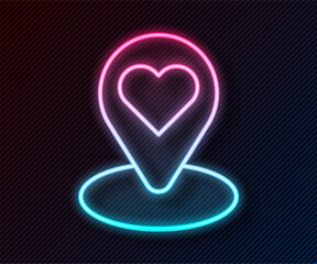Poster - glowing neon line map pointer with heart icon isolated on black background. valentines day. love loc