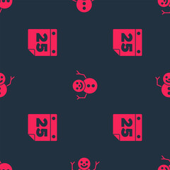 Poster - Set Calendar and Christmas snowman on seamless pattern. Vector