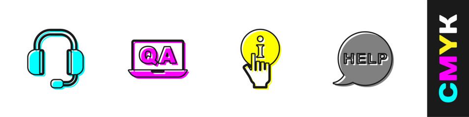 Aufkleber - Set Headphones, Question and Answer, Information and Speech bubble with text Help icon. Vector
