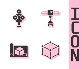 Poster - Set Isometric cube, 3D scanner, Graphing paper for engineering and printer house icon. Vector
