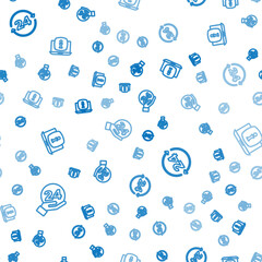 Poster - Set line Telephone 24 hours support, and Laptop with information on seamless pattern. Vector