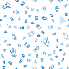 Poster - Set line Music note, tone, Movie spotlight and Speaker volume on seamless pattern. Vector