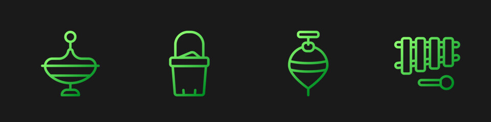 Poster - Set line Whirligig toy, Sand in bucket and Xylophone. Gradient color icons. Vector