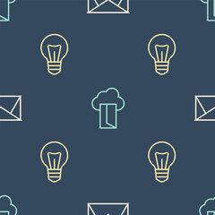 Poster - set line mail and e-mail, light bulb and cloud database on seamless pattern. vector
