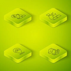 Poster - Set Isometric line Bag of gold bars, Gold, exchange money and icon. Vector