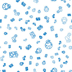 Poster - set line gps device with map, location on the globe and route location on seamless pattern. vector