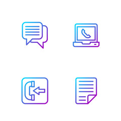 Poster - Set line File document, Incoming call phone, Speech bubble chat and Telephone 24 hours support. Gradient color icons. Vector
