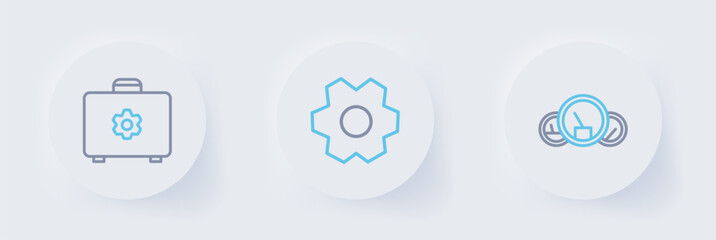 Poster - Set line Speedometer, Gear and Toolbox icon. Vector