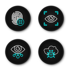 Poster - Set line System bug on a cloud, Eye scan, and Cancelled fingerprint icon. Vector
